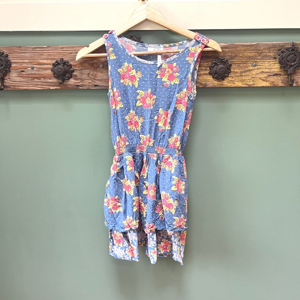 435 by Matilda Jane Girls Blue Floral Polka Dot High Low Tiered Dress Size 12